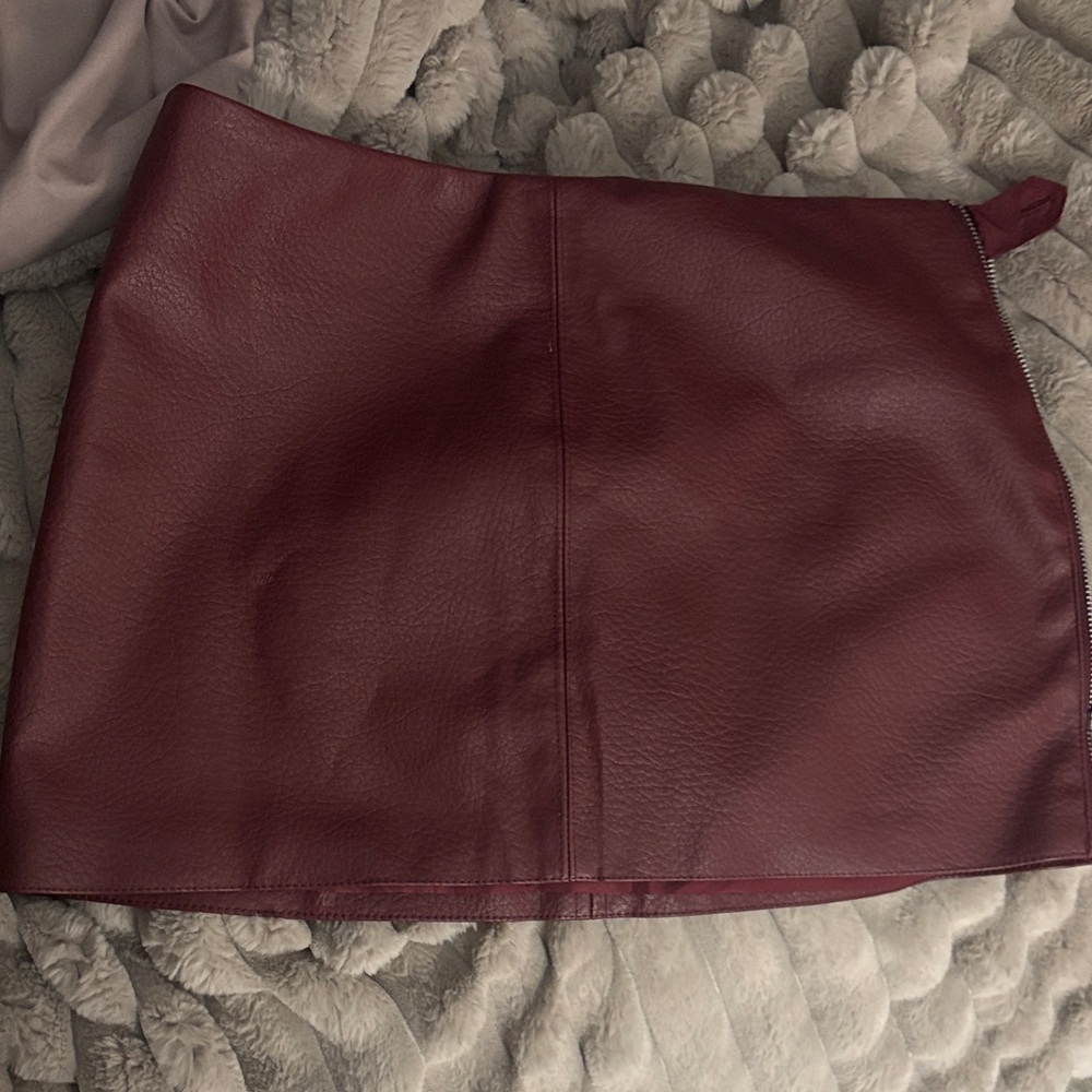 Faux Leather Mini Skirt - Burgundy